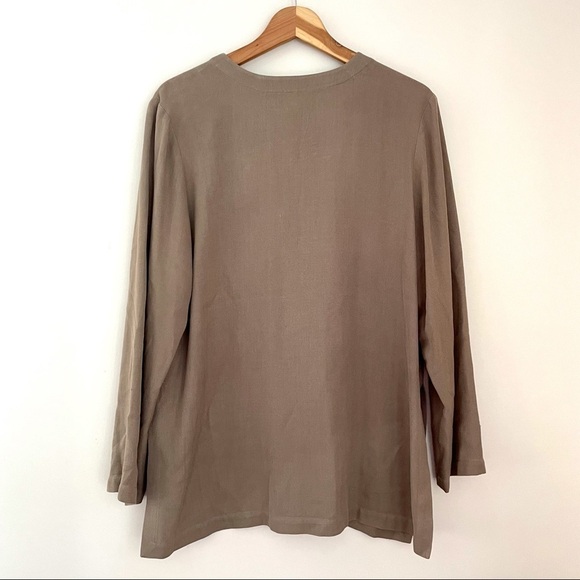 Eileen Fisher 100% Silk Light Brown Mocha Herringbone Button Front Tunic Top S M - Picture 4 of 9